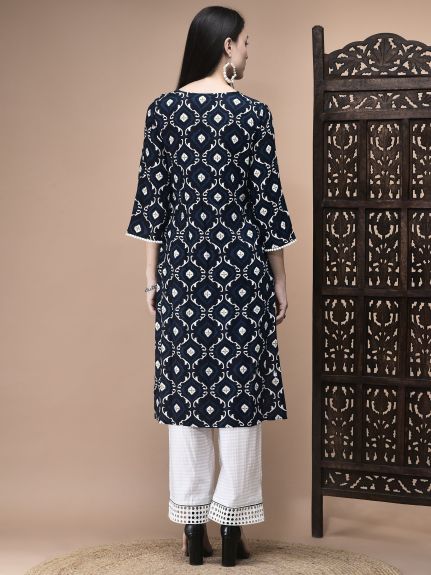 Shree Women Liva Blue Geometric Print Kurta