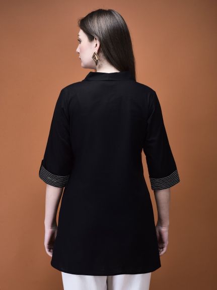Shree Women Linen Black Solid Tunic