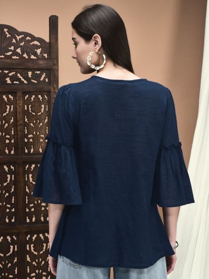Shree Women Cotton flex Navy Blue Solid Tunic