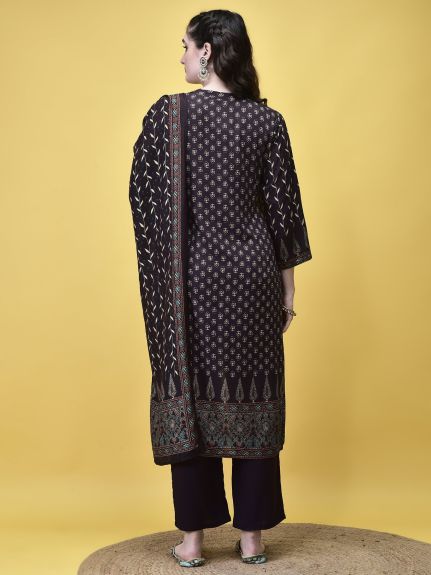 Shree Women Liva Rayon Brown Floral Print Kurta Comfort Pant Dupatta