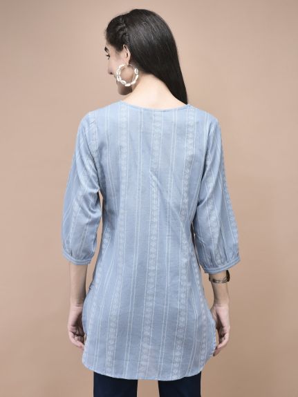 Shree Women Cotton Blue Yarn Dyed Tunic