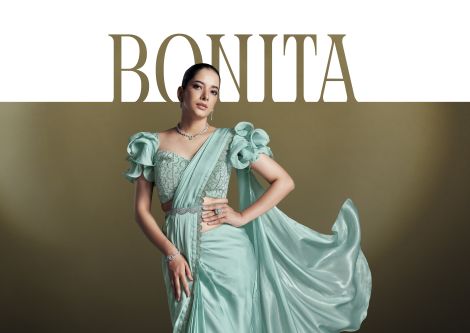 Women's Ready to Wear Saree with Ruffle Sleeves and Beads Aari Work | Sea Green