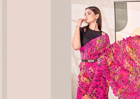 Women's Fancy Net and Satin Silk Saree with Sequence Embroidery | Pink, Black