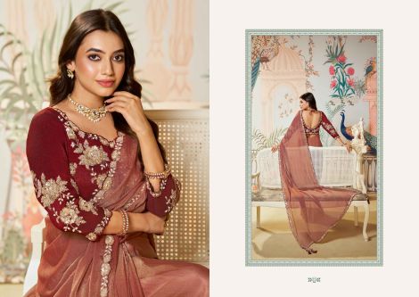 Women's Embroidered Moss Satin Silk Organza Saree | Ginger