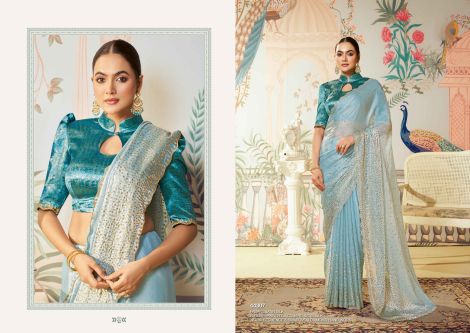 Women's Printed Jacquard Satin Silk Saree with Swarovski Diamond Hand Work | Firoji