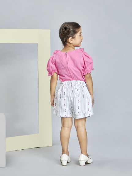 Peppermint Girls Pink Plain Shorts with Top