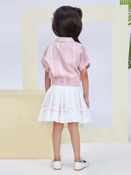 Peppermint Girls Peach Stripes Skirt with Top & Hairclip - 1-2Y
