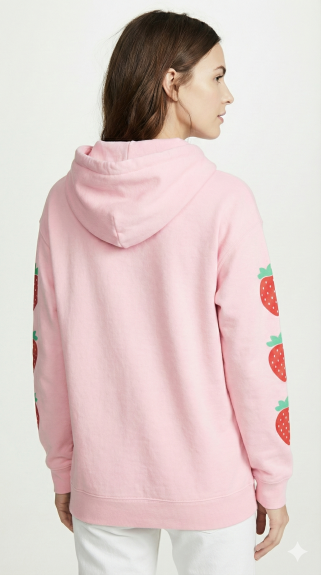 Pastel Pink "Strawberry Fields" Sleeve Graphic Hoodie