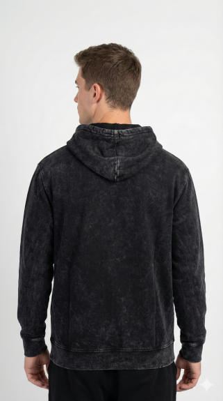 "We're All Mad Here" Acid Wash Graphic Hoodie - Black/Gothic Rabbit Print