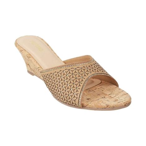 Women Beige Ethnic Slip Ons