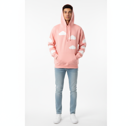 Men's Pink Cloud Graphic Pullover Hoodie
