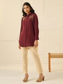 WINE STENCIL CRYSTALLINE SHIRT