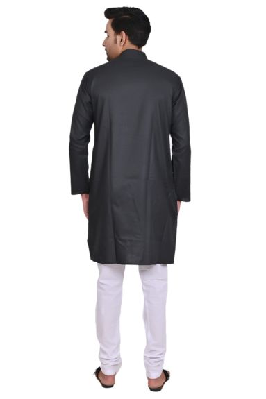 Men's Cotton Blend Solid Kurta with Aligarhi Pyjama