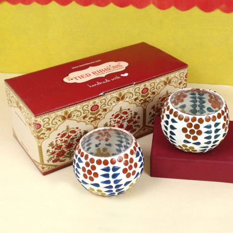 TIED RIBBONS Pack of 2 Turkish Mosaic Glass Votive Tealight Candle Holders for Table - Decorations Items for Home Decor Living Room Bedroom (Mosaic Glass) - Decor - Gifts