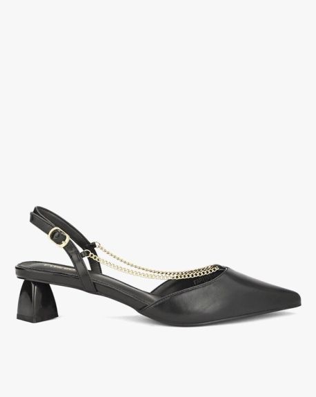 FYRE ROSE, Block-Heeled Sandals with Chain Link Accent