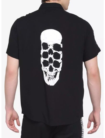 Skeleton Patches Black Woven Button-Up - S