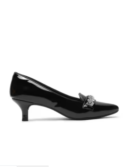 VALIOSAA, Women Embellished Pointed-Toe Kitten Heeled