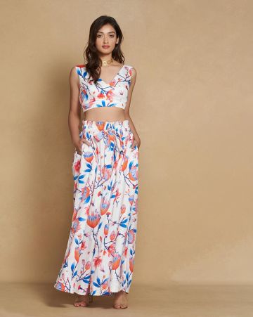 Gulabo By Ajsk, Floral Print Wide-Leg Pants - White