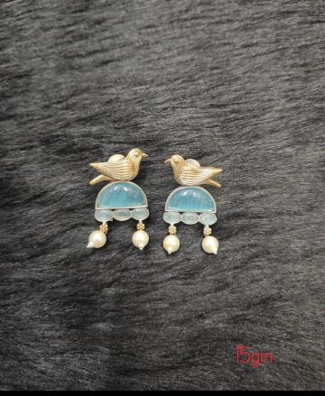 Brass Silver Oxidised  TURQ tone with PIHU Earrings