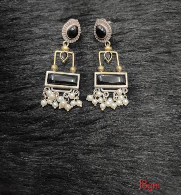 Brass Silver Oxidised Black Classy Earrings