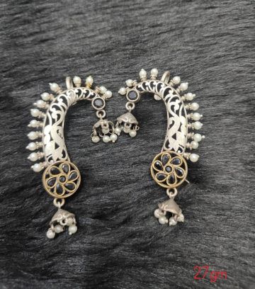 Brass Silver Oxidised Indhuja Earrings