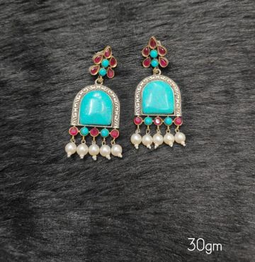 Brass Silver Oxidised TURQ ANNAYA Earrings