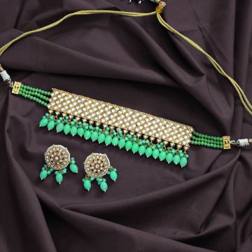 Parrot Green Color Kundan Choker Necklace Set
