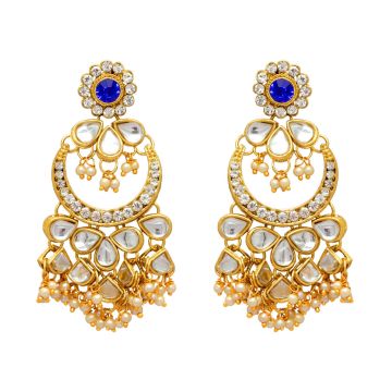 Blue Color Kundan Necklace With Earring & Maang Tikka