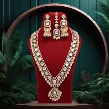 Maroon Color Long Kundan Necklace Set