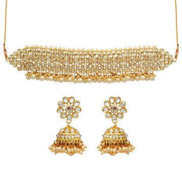 White Color Choker Kundan Necklace With Earring