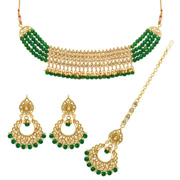 Green Color Kundan Choker Necklace Set