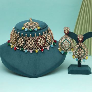 Multi Color Pakistani Choker Kundan Necklace Set