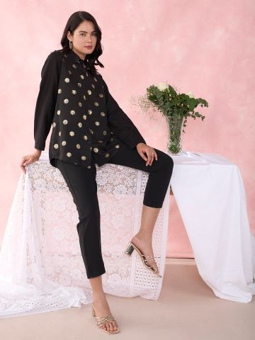 BLACK POLKA FOIL PROM SHIRT
