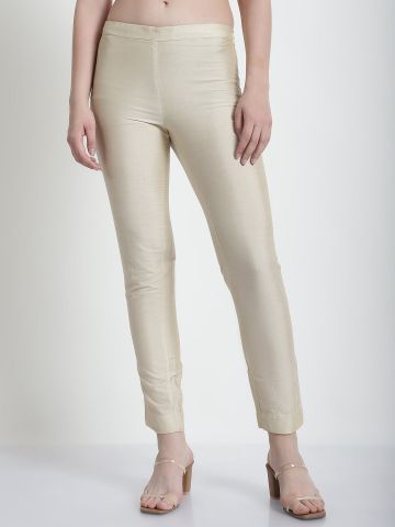 Cotton Silk Gold Mint Side Zip Pant