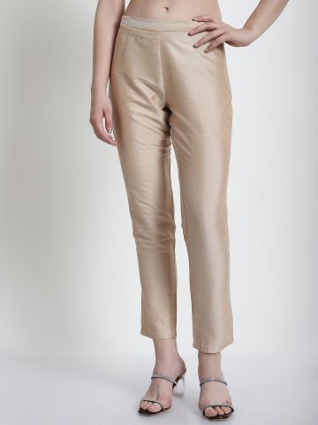 Cotton Silk Gold Brown Side Zip Pant