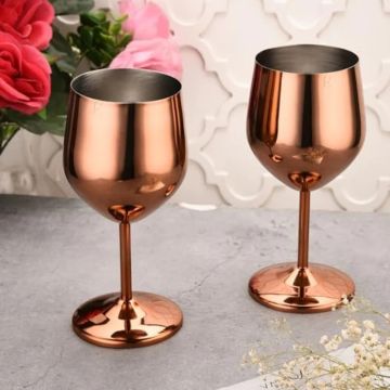  FnS Cosmo Steel Rose Gold Finish Wine Glass (pack of 2)