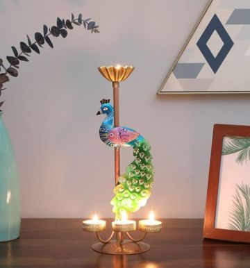 GUNENDRA® Handicrafts Elegant Metal Peacock Candle Holder - Perfect Home Decoration Diwali, Intricate Design Tealight Candle Holders for Home Diwali Christmas Décor (1)