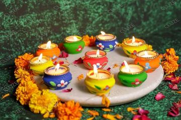 CLUZE Handmade Matki Candles Diwali Gift Set - Diwali Clay Pot with Wax Candles - Decoration Items for Home Decor (Pack of 5)