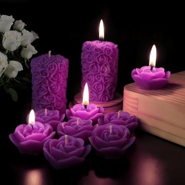 Shraddha Creation Wax Scented Candles For Home Decor, Lavender Fragrance, Pillar And Floating Candles Combo, Purple Colour, Pack Of 10, 4 X 7 Cm