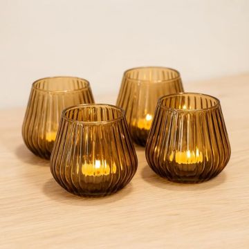 OGGN Glass Mosaic Tealight Candle Holder Set/T-Light Holder for Diwali Decoration Items, Brown (Pack of 4)