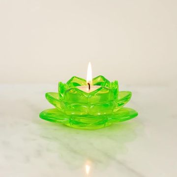 NFI essentials Exquisite Lotus Flower Shaped Tea Light Candle or Diya Holder Decorative Centerpiece for Home Decor and Festival Like Diwali, Christmas or Eid (Green)