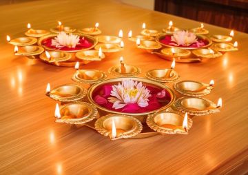 TEARS CRAFTS Metal Diya Urli Bowl Set – Pack of 3 | 10 Inch Hammered Golden Bowls with 10 Kuber Diyas Each | Traditional Decorative Set for Diwali, Pooja, Festive & Home Decoration