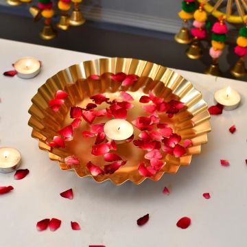 Craftvatika Iron Floral Bowl for Diwali Decoration Item for Home Decor - Flower Shaped Bowl for Pooja Room, Living Room, Diwali Festival Gifts