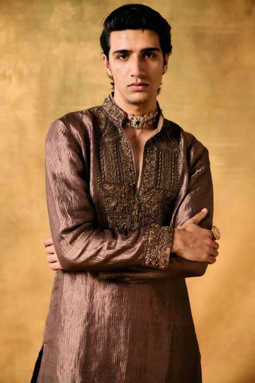 Desert Glow Tan Tissue Kurta Sharara Set
