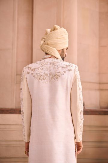 Royal Pink Raw Silk Sherwani for Groom