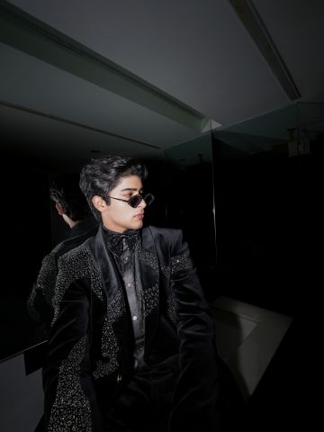 Noir Embriodered Suede Tuxedo .