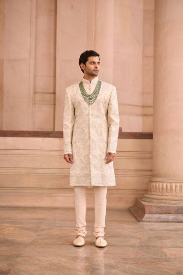 Ivory Threadwork Embellished Sherwani Set
