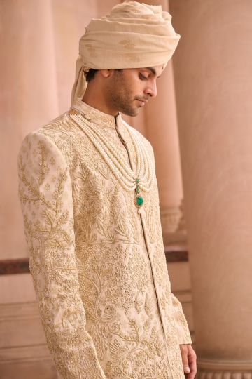 Traditional Golden Banarasi Sherwani