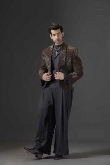 Royal Ember Embroidered Tuxedo Set