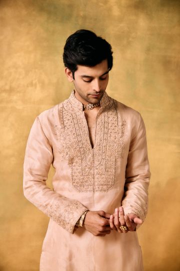 Sunset Bloom Tissue Kurta Set for Men